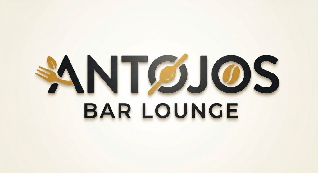 Logo Antojos Bar Lounge con tipografía y detalles dorados