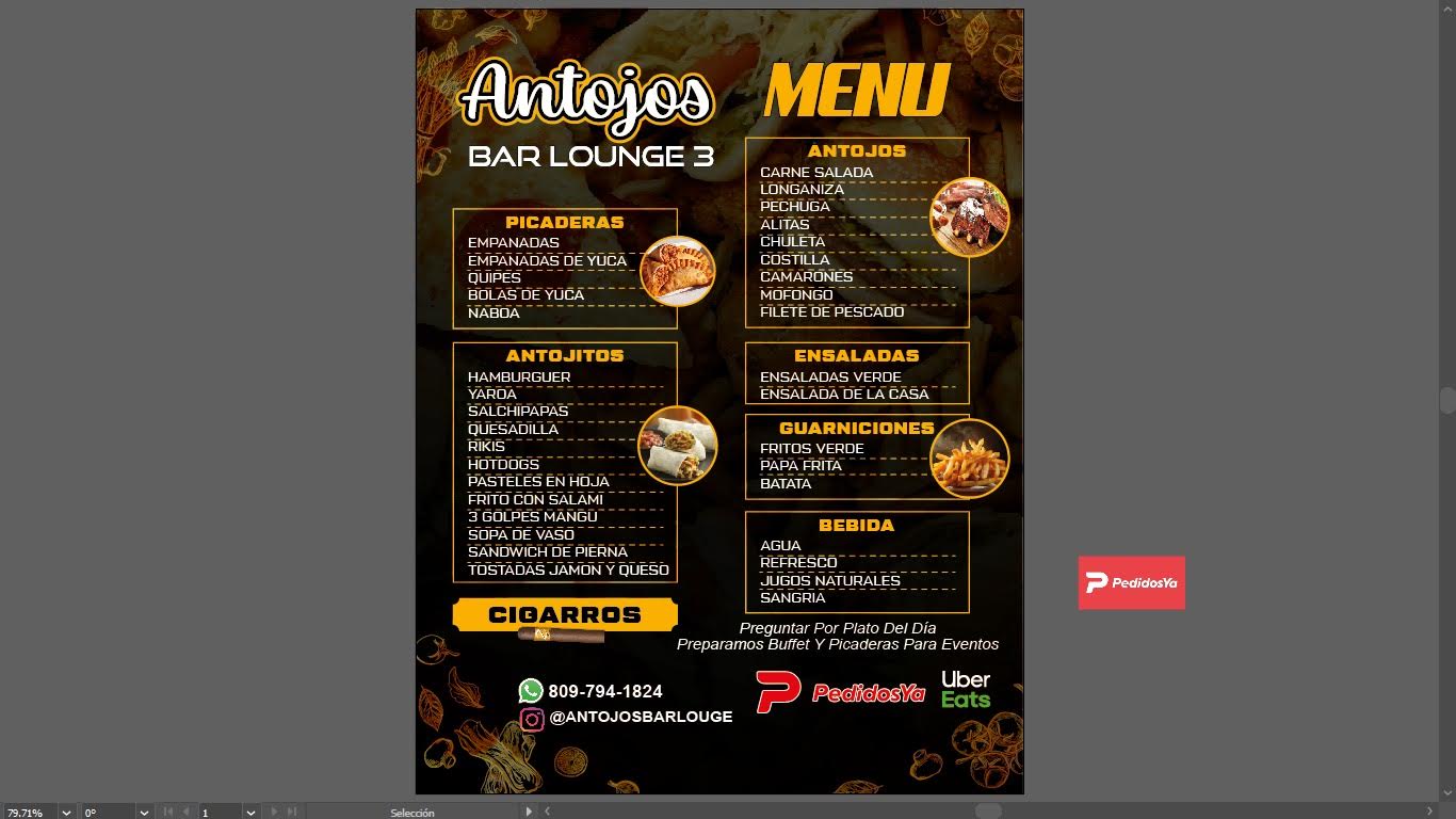 Menú digital Antojos Bar Lounge: picaderas, antojitos, platos y bebidas